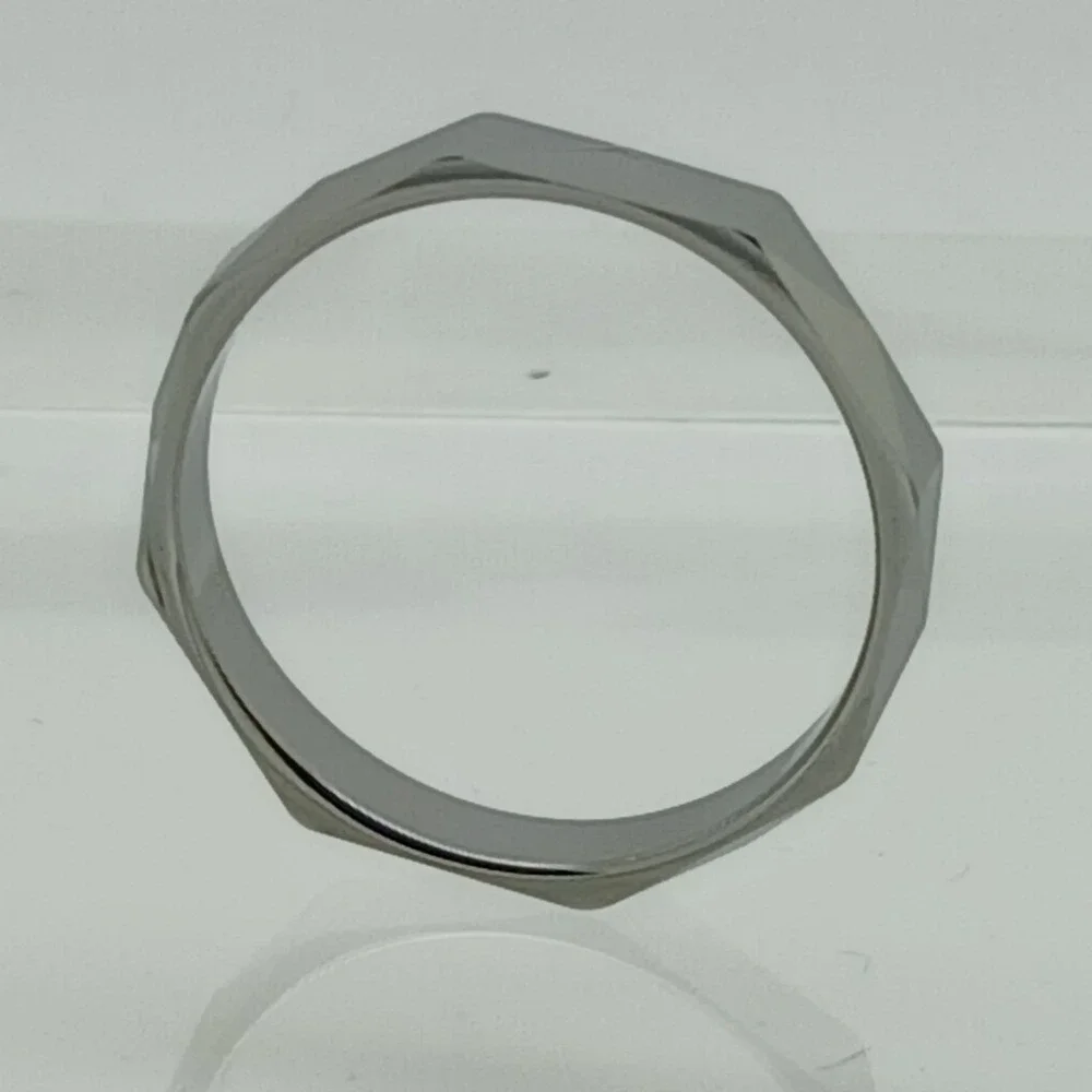 Vintage Tungsten Carbide Faceted Geometric Ring Size 10 Silver 4mm 1990s Y2K New